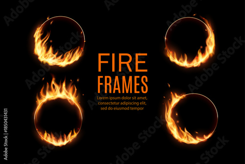 Realistic Fire Flames Vector Set on Transparent Background