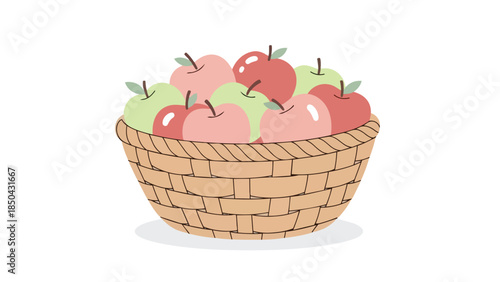 A delightful collection of freshly picked, vibrantly colored apples nestled in a rustic woven basket, showcasing natural abundance and wholesome