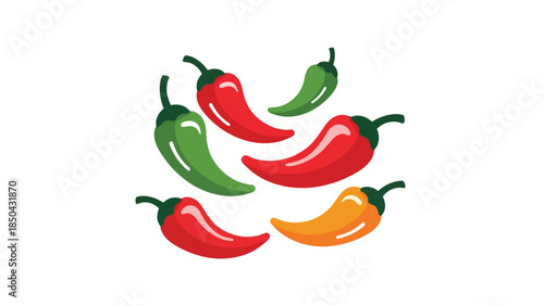 Vibrant collection of colorful chili peppers on a pristine white background
