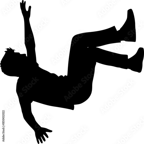a man falling from sky into the air, vector silhouette, isolated white background
