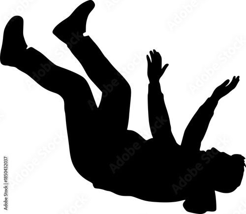 a man falling from sky into the air, vector silhouette, isolated white background
