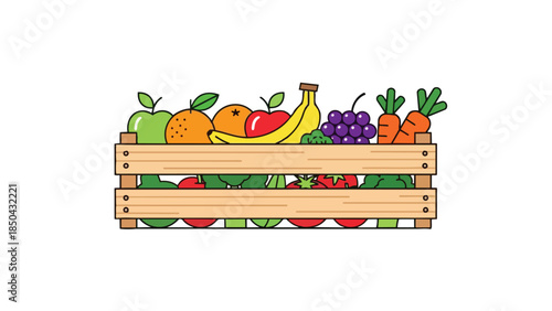 Farm Fresh Harvest: A delightful collection of fruits and vegetables in a charming wooden box design