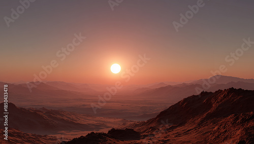 Wallpaper Mural Cinematic Sunset over Red Rocky Desert Landscape on Mars-like Planet Torontodigital.ca