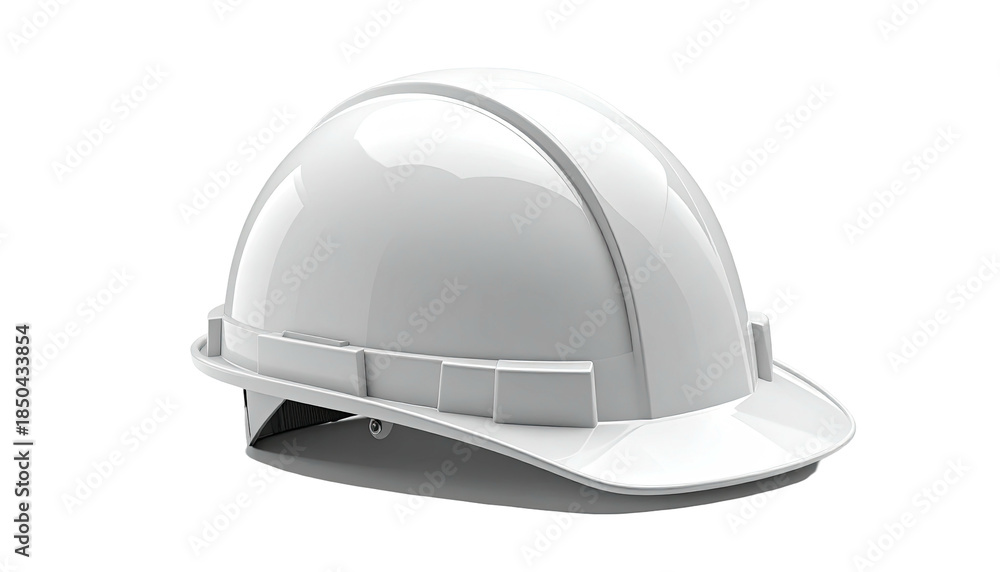 Fototapeta premium A gleaming white hard hat isolated on a black background, showcasing its sleek design