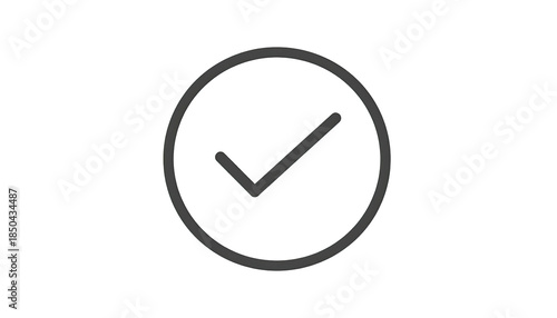 A grayscale circular icon with a checkmark, set against a solid black background