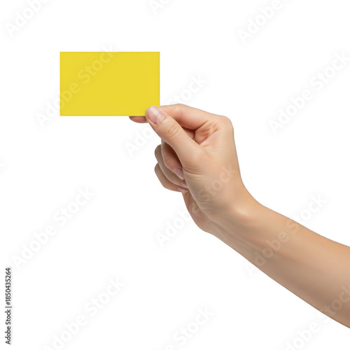 Hand holding yellow card isolated on transparent background isolated on transparent background