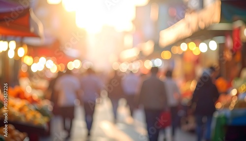 Wallpaper Mural A vibrant, bokeh-filled scene of a crowded marketplace bathed in warm sunlight, with blurred figures Torontodigital.ca