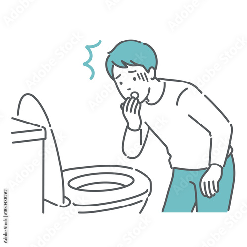 トイレで便を見て驚愕する男性のイラスト（血便・下血・異常発見）