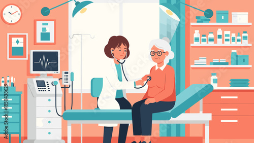 Doctor examining senior patient in clinic