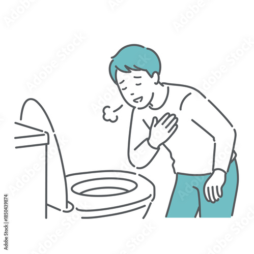 トイレで便の状態を確認して安心する男性のイラスト（異常なし・便秘解消）