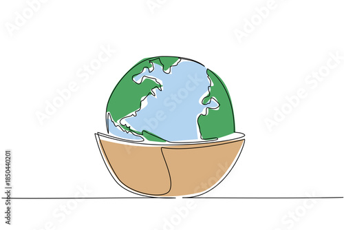 Single continuous line drawing a bowl with the top made into a globe and several stalks of wheat. Food uncertainty continues to occur. Trouble. World Hunger Day. One line design vector illustration