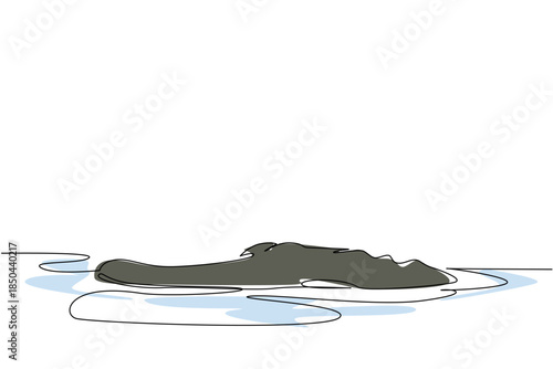 Single one line drawing part of the head of alligator is sticking out of the water. Moving slowly in the swamp. Hunting. The beast. National Alligator Day. Continuous line design graphic illustration