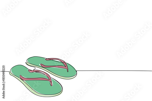 Continuous one line drawing a pair of flip flop. A complement to a relaxing walk on the beach. A more exciting summer vacation. National Flip Flop Day. Single line draw design vector illustration