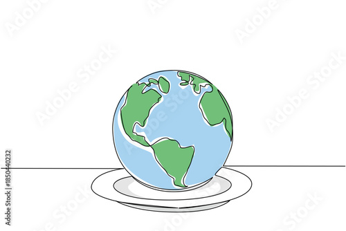 Continuous one line drawing globe on the surface of plate. Lack of attention to recurring food problems. Malnutrition in some countries. World Hunger Day. Single line draw design vector illustration