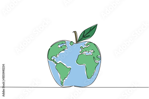 Single one line drawing globe made like an apple with leaves. The good vitamin content of an apple. Not everyone can eat it. Problem. World Hunger Day. Continuous line design graphic illustration