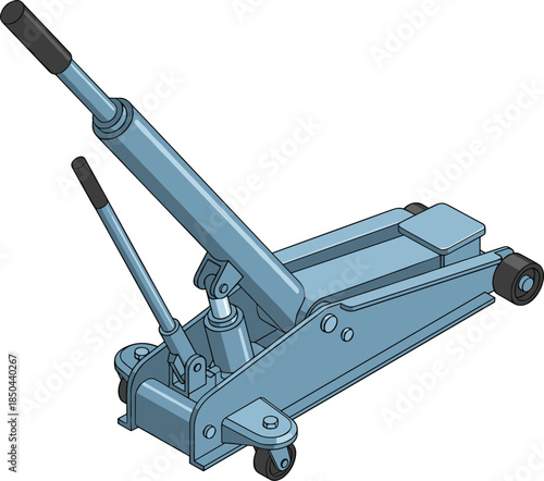Hydraulic floor jack illustration, car lifting tool, automotive repair equipment, garage service machinery, mechanical workshop device, vehicle maintenance concept, vector design