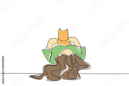 Single one line drawing a woman is sleeping while hugging a cat. Hugging the most adorable animal. Lie down and play. Cute. International Hug Your Cat Day. Continuous line design graphic illustration