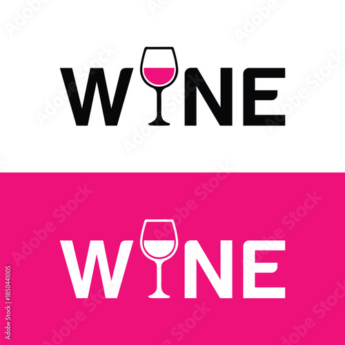 Modern wine logos with wine glass icon in black and pink