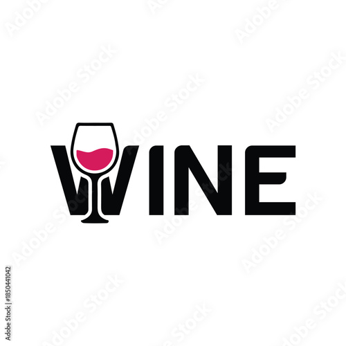 Modern wine logo with glass and red wine