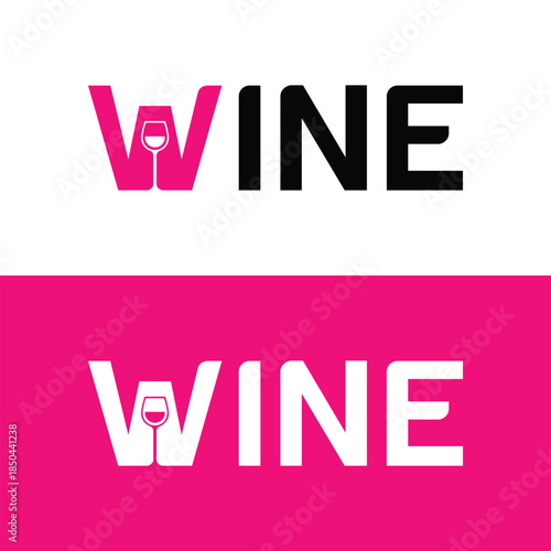 Modern wine logos with pink and black color schemes