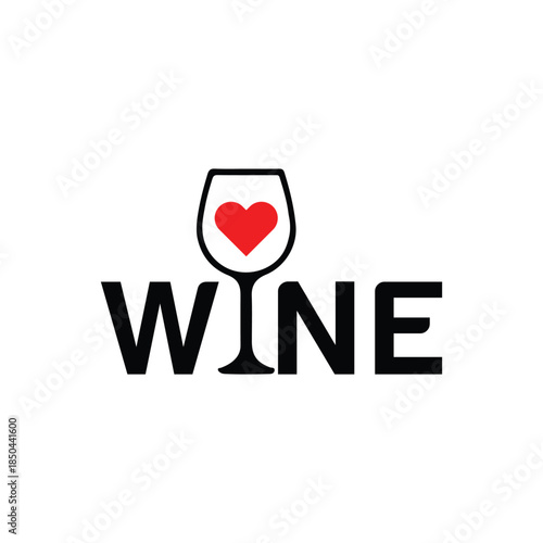Stylish wine glass with heart symbol for love and passion