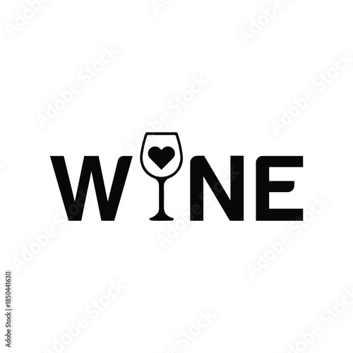 Stylish wine logo with heart symbol for love and passion