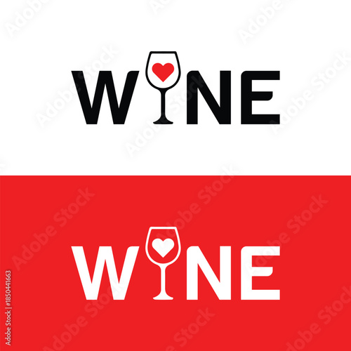 Modern wine logo with heart shaped wine glass symbol