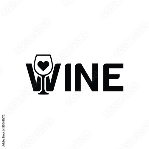 Modern wine logo with heart symbol in glass
