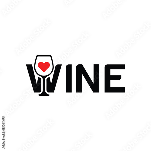 Stylish wine logo with heart symbol for love and passion