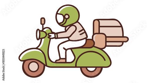 Cartoon Delivery Man Riding Green Scooter with Delivery Box Illustration