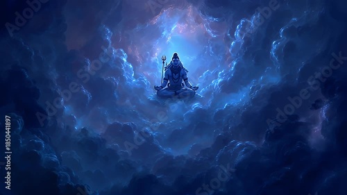 Lord Shiva Meditation Divine Blue Nebula Background