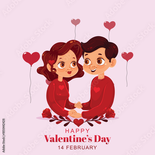 Romantic Valentine Couple Portrait Illustration
