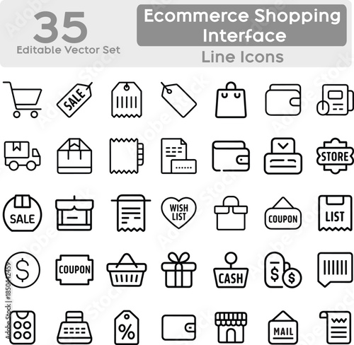 Ecommerce and Online Shopping Line Icons Set