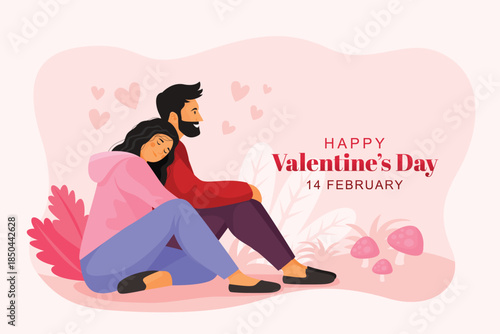 Happy Valentine’s Day Romantic Couple Illustration