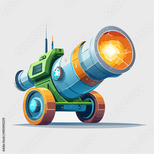 Futuristic cannon with bright energy blast