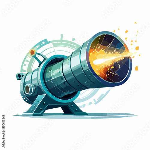 Futuristic cannon firing energy blast with transparent background