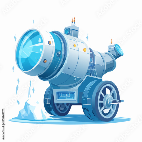 Futuristic ice cannon with glowing lens