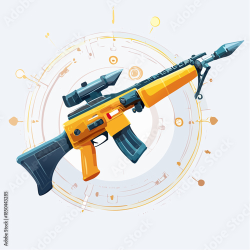 Futuristic rifle with scope and bipod