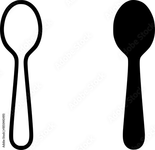 Kitchen utensils icon, spoon illustration, black and white, outline and silhouette versions