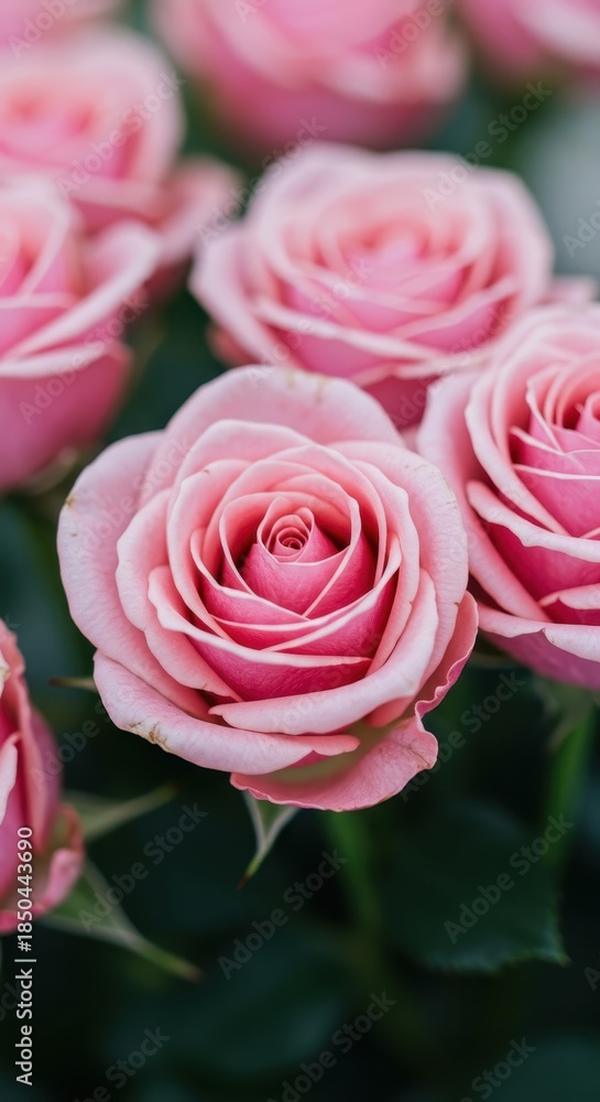 Fototapeta premium Dreamy background of softly focused light pink roses, perfect for gentle, romantic spring designs and weddings ,subtle ,spa ,blush
