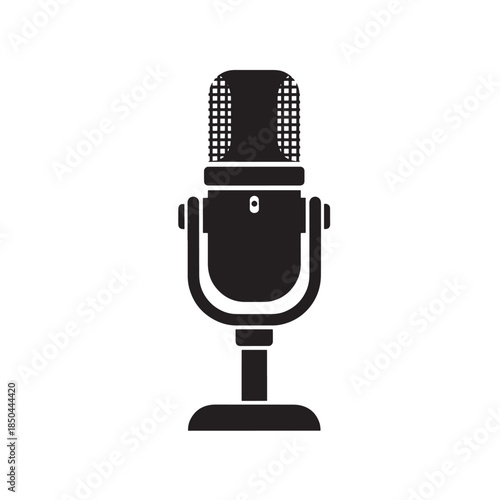 Black Microphone on Stand Isolated on White Background