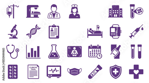 Vector icons Comprehensive collection of medical and healthcare related icons for various applications. EPS Editable
