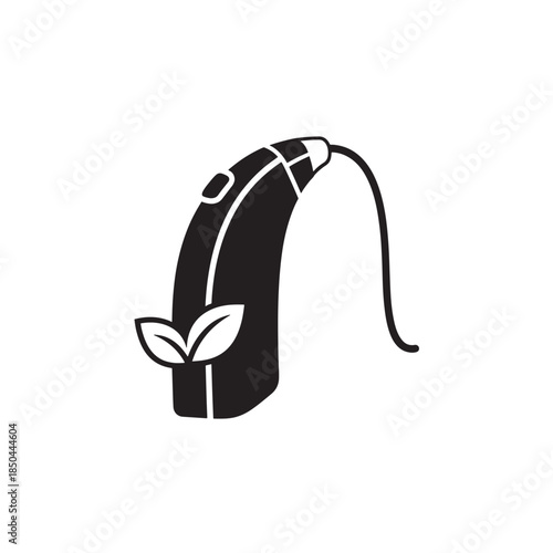 Black Watering Can with Green Leaves on White Background