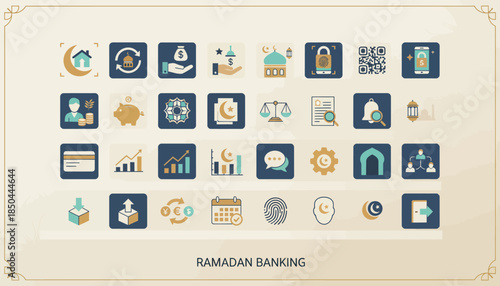 Vector icons Ramadan Banking Icons Collection for Financial Services. EPS Editable