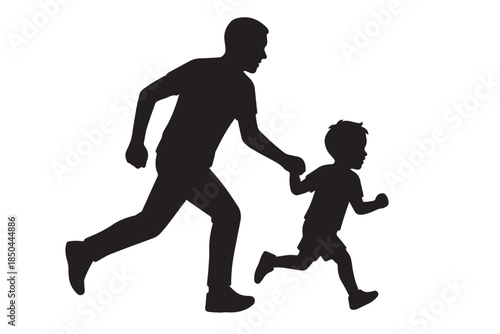Dynamic running father child silhouette perfect for energetic themed artwork.