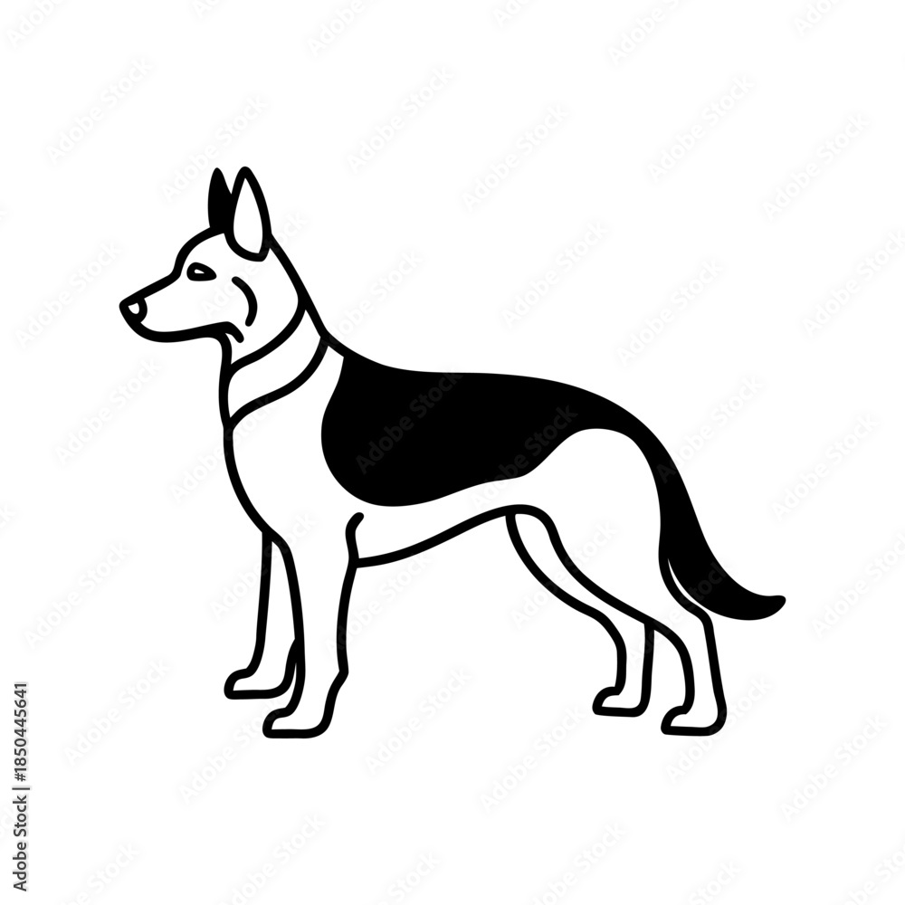 Naklejka premium German Shepherd Guarding Standing Strong Line Art Minimal And Simple Vector