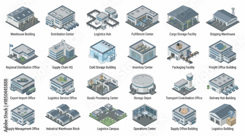 Vector Icons Set of Isometric Building Icons Set for Urban Planning and Architecture. EPS Editable