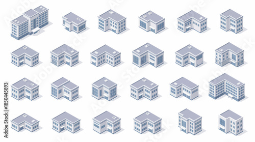 Vector Icons Set of Isometric Building Collection Modern Architecture Set. EPS Editable