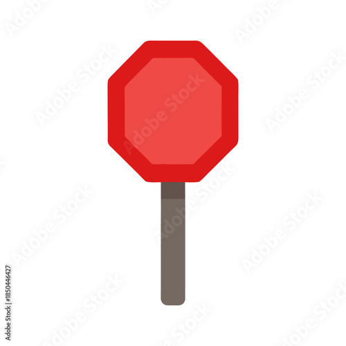 Police Handheld Stop Sign Minimal And Simple Colorful Vector White Background Only