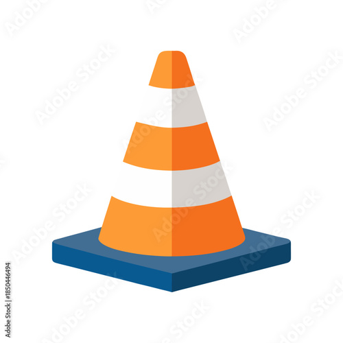 Police Traffic Cone With Reflective Stripe Minimal And Simple Colorful Vector White Background Only
